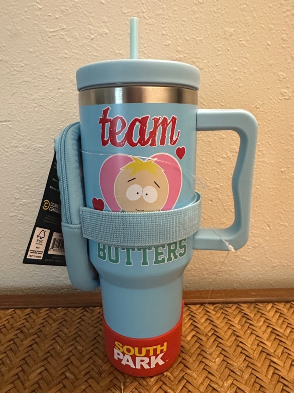 South Park "Team Butters" Light Blue Travel Mug with Handle 40oz NWT